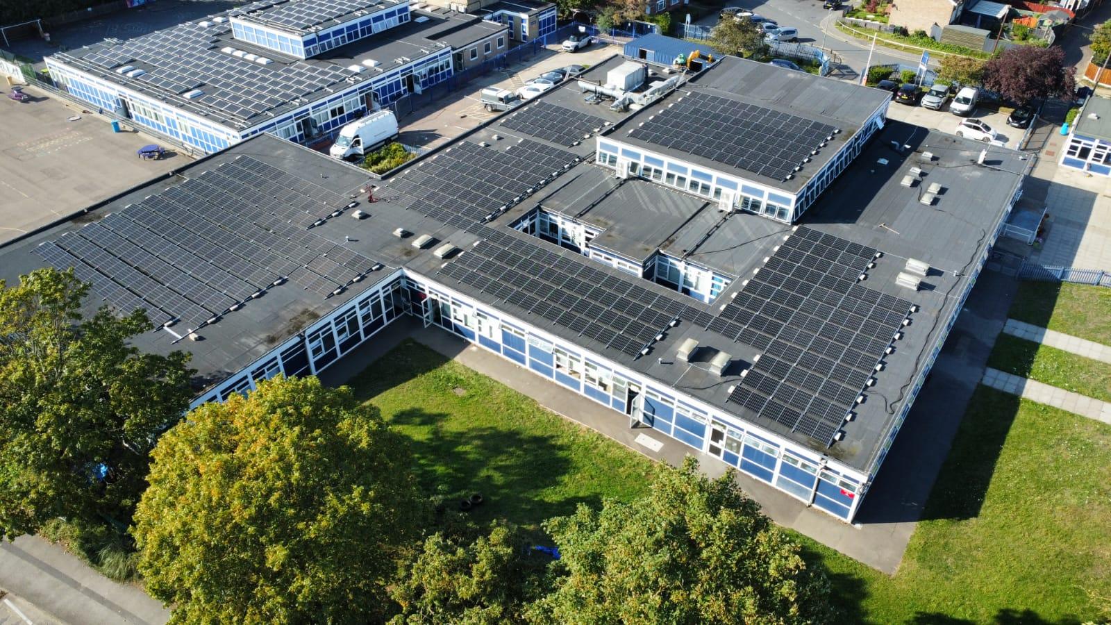School roof with solar on